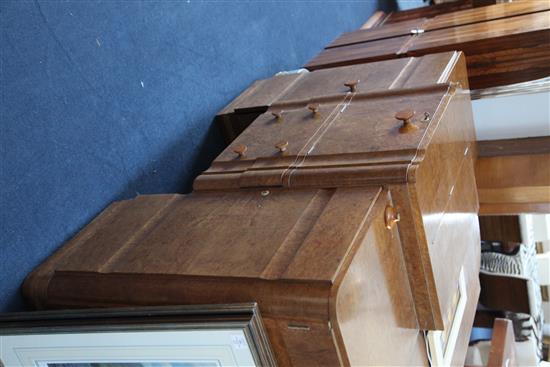 An Art Deco burr walnut stepped sideboard, sideboard W.5ft 6in.